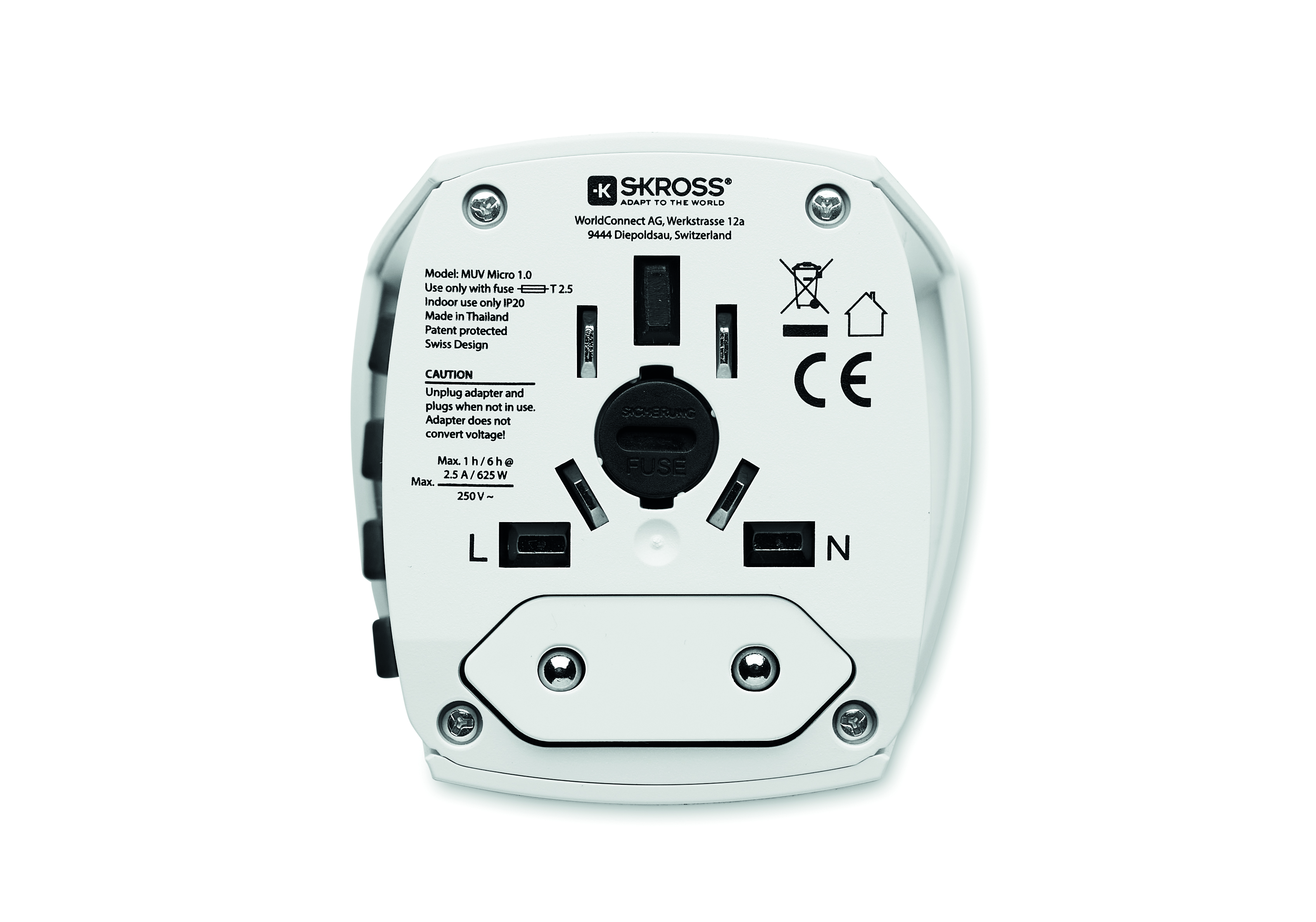 Steckeradapter, EU-Stecker, Kippschalter, Schaltdose, Fühler/Steckdose