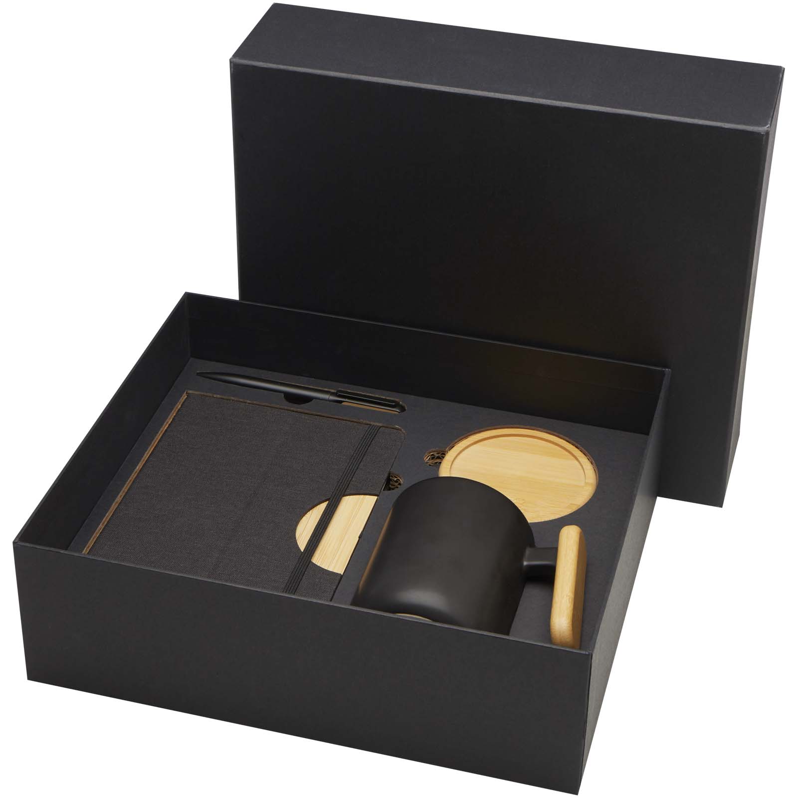 Kaffeeset, Tee-Set, Kaffeebecher, Holzunterlage, Schachtel-Set