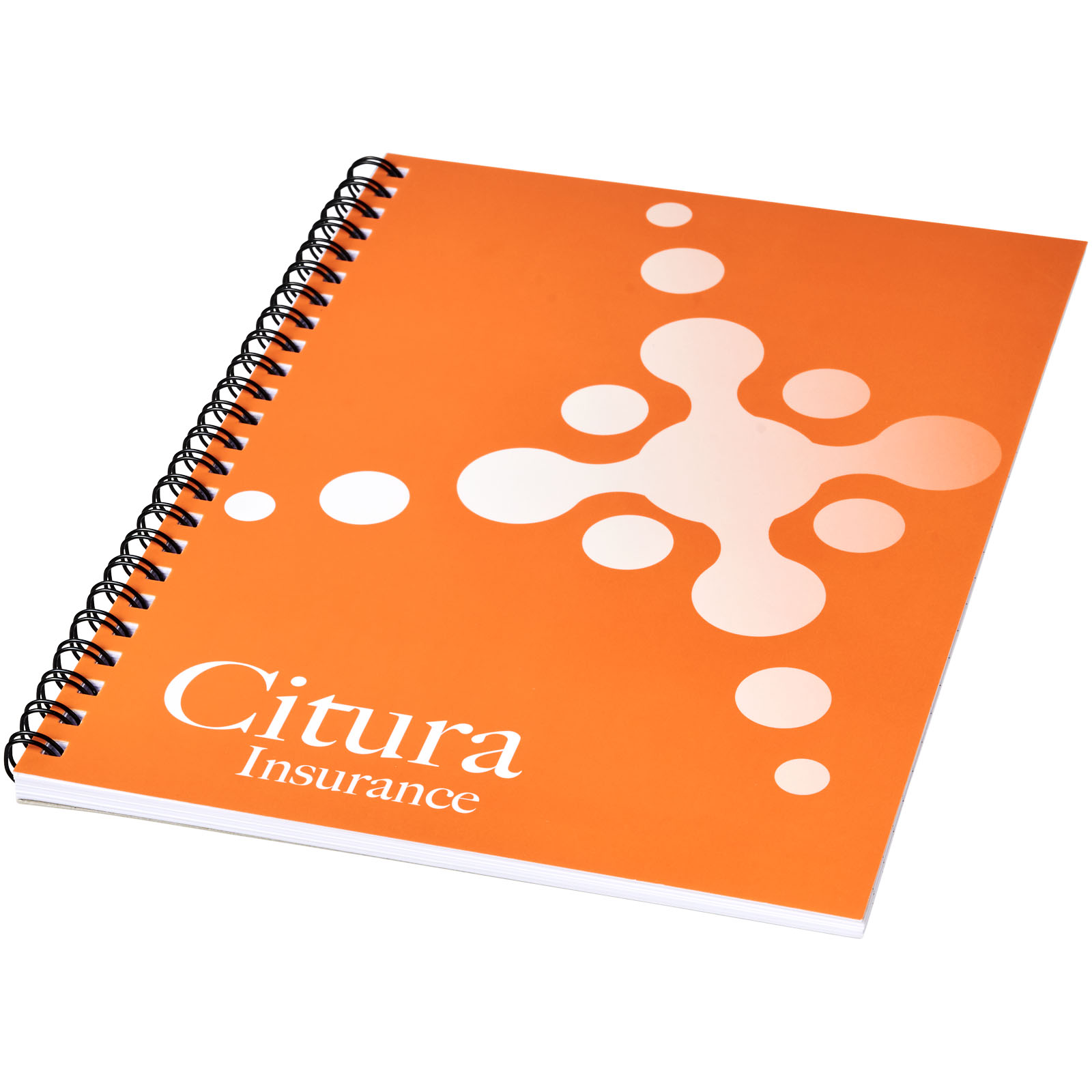 Notebook, Spiral-bound, Orange cover, Corporate brochure, Brandless notebook, Notebook, Spiral-bound, Orange, Graphic design, Cityura Insurance