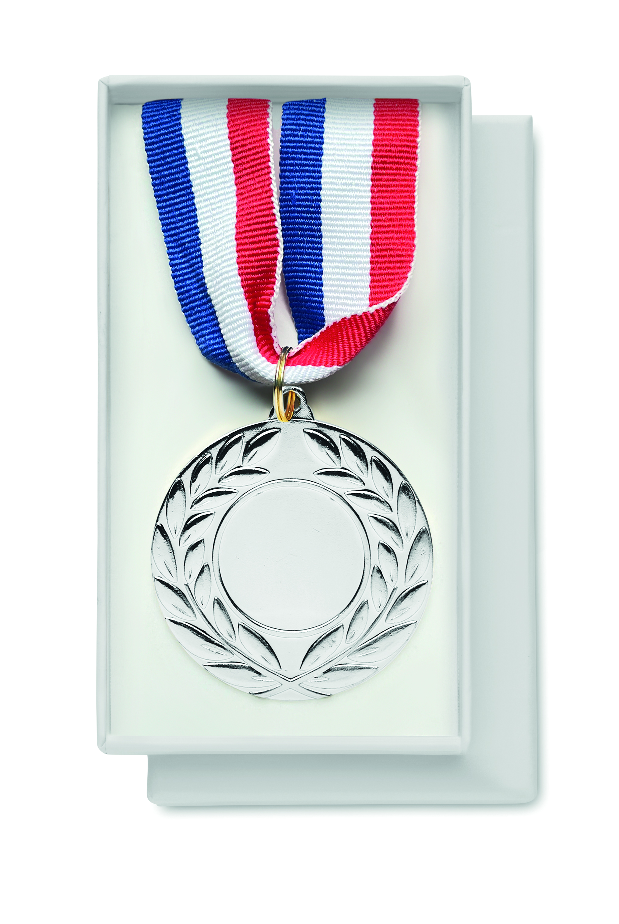 Sportmedaille, Medaillen, Riemen, Metall, Silber, Medaille, Sportmedaille, Rund, Band, Siegermedaille, Medaillen, Sportmedaille, Lederband, rot-weiß-blau, Erinnerungsschmuck