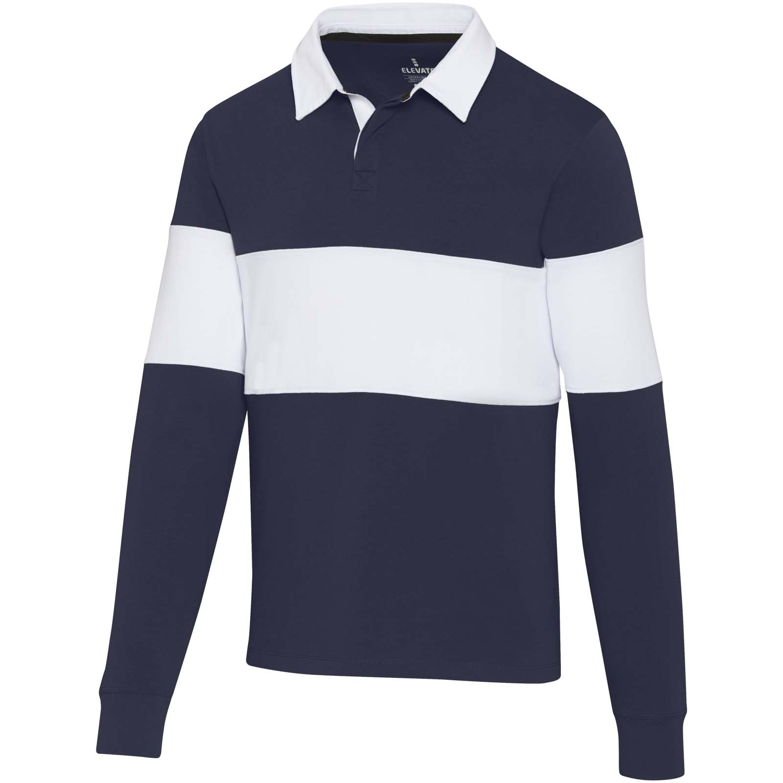 Rugby-Shirt, Long-Sleeve, Navy, Farbblock, Kragen, Rugby-Pullover, Navy-Blau, Streifen-Block, Pollover-Pullover, Longsleeve,  Rugby shirt,  Nautical polo,  Navy color,  White stripe,  Long sleeve, Pullover, Rugbyshirt, Navy, Weiß, Strick