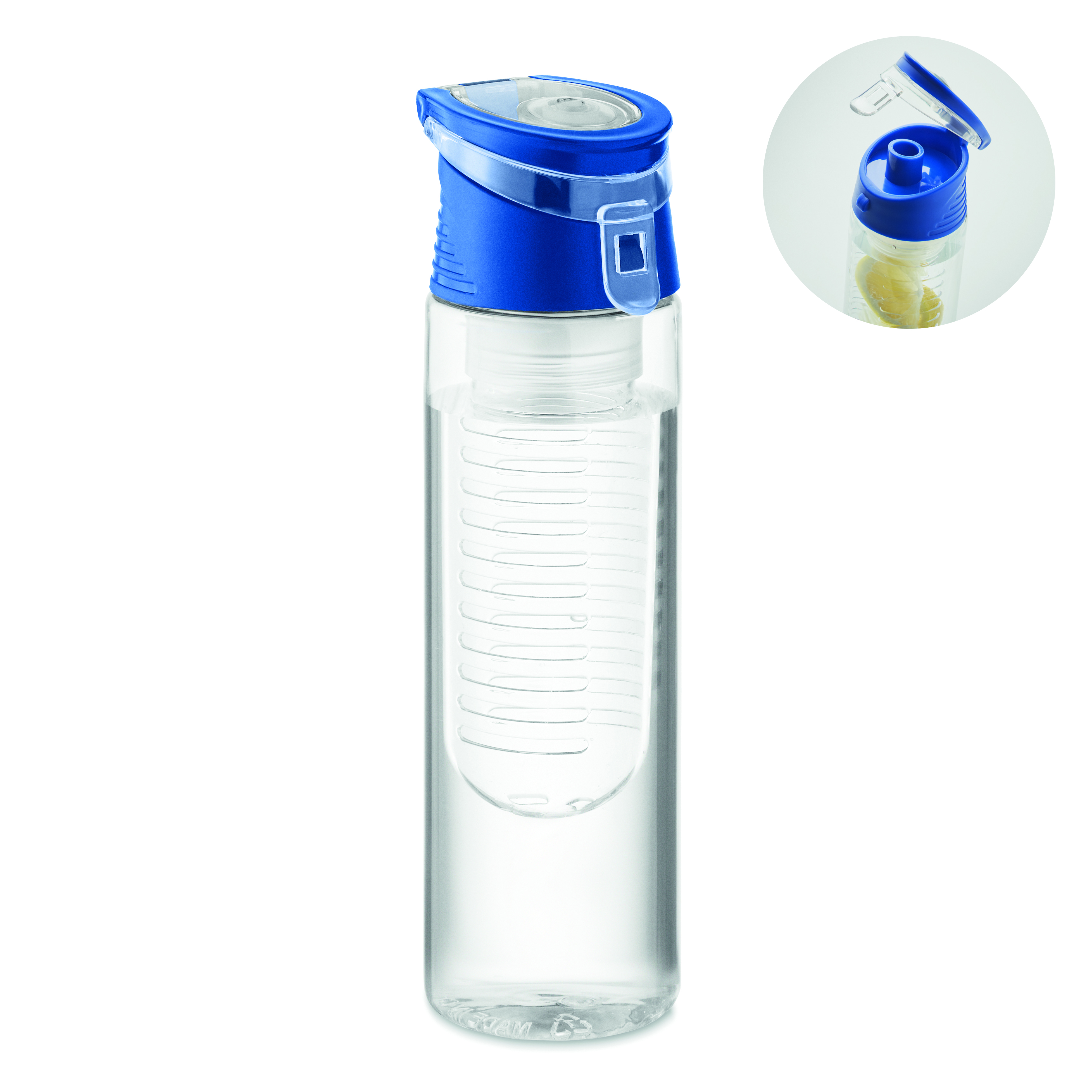 Trinkflasche, Wasserflasche, Sportflasche, Blauer Deckel, Trinkbehälter, Wasserflasche, Trinkflasche, blaue Deckel, Schraubverschluss, Glas/Plastik-Behälter, Trinkflasche, Wasserflasche, Klickverschluss, Plastik, Kammerinhalt?