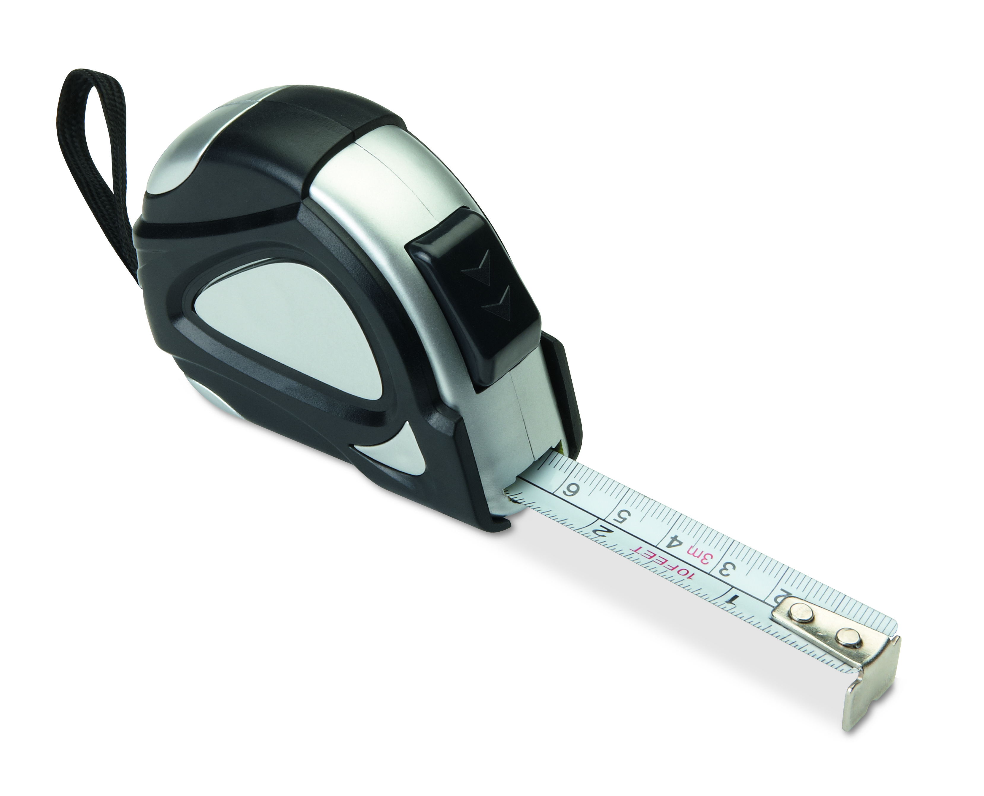 Tape measure, Measuring tape, ausziehbar, Metallgehäuse, schwarz-silbern