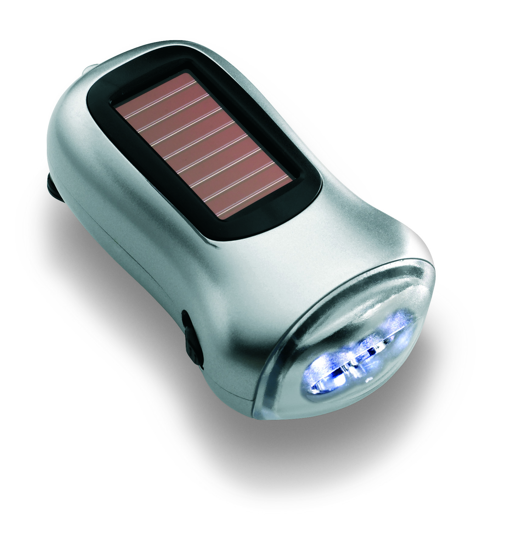 Solarladegerät, Solarenergie, Taschenlampe, LED, Tragbar, Solar, Taschenlampe, Handheld, USB, aufladbar, Solarlampe, Ladegerät, LED-Lampe, Solarbetrieb, Tragbares Licht, Solar betrieben, LED-Licht, Taschenleuchte, Wiederaufladbar, Metallisch-silbern