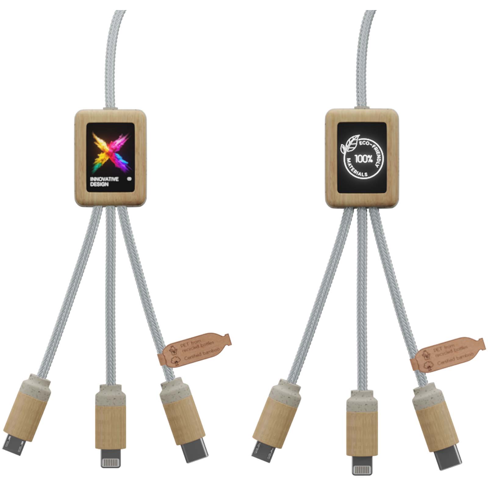 Ladekabel-Adapter, Ladekabel, Holzgehäuse, Multi-Connector, USB-C Lightning Micro-USB