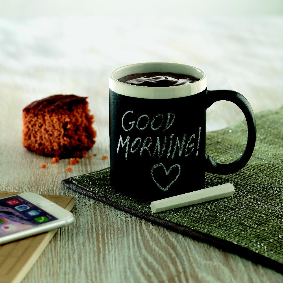 Kaffeebecher, Tafelset, Chalkboard-Design, Morgenkaffee, Kuchenstück