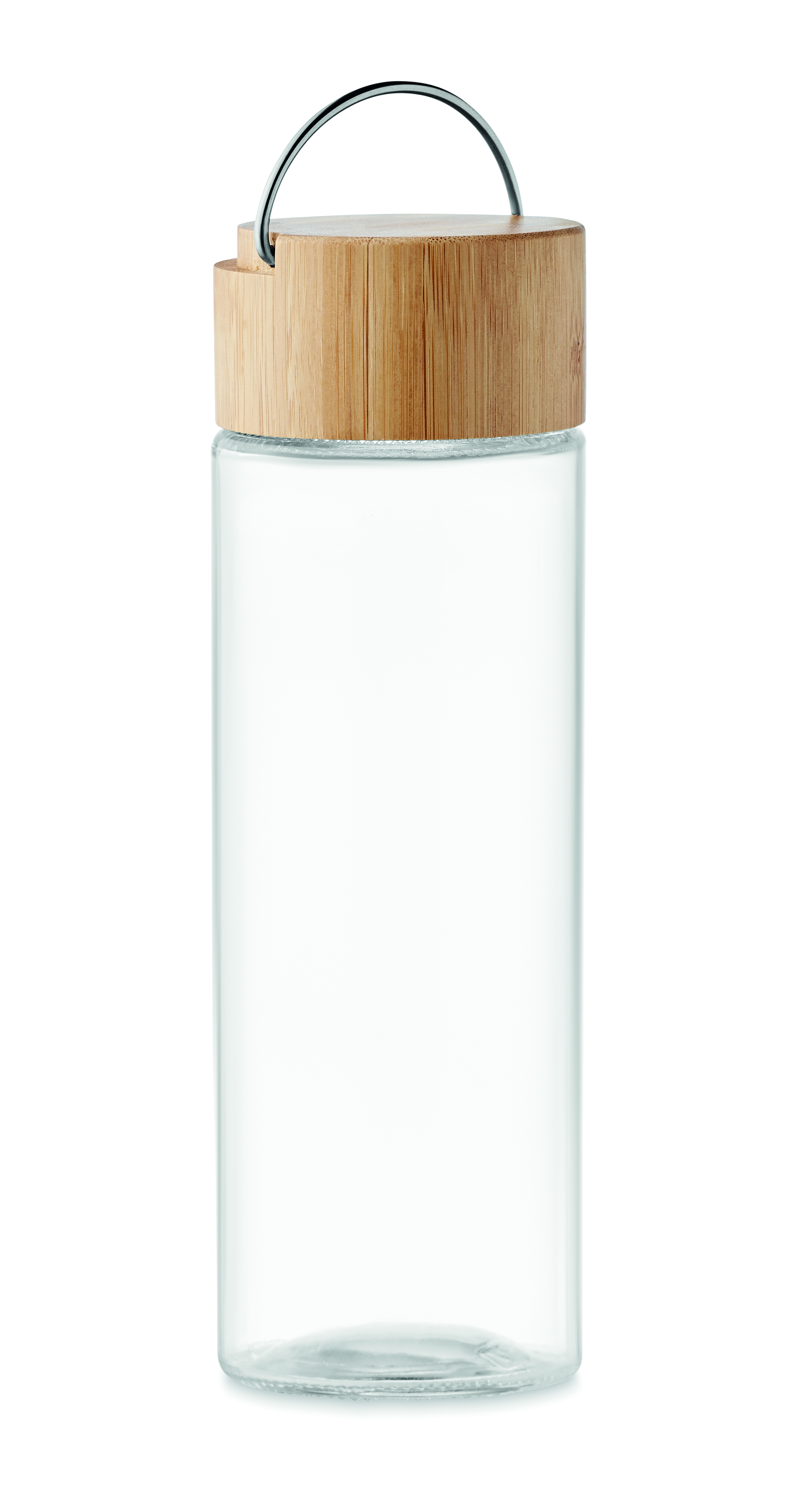 Glasflasche, Wasserflasche, Trinkflasche, Holzdeckel, Metalgriff