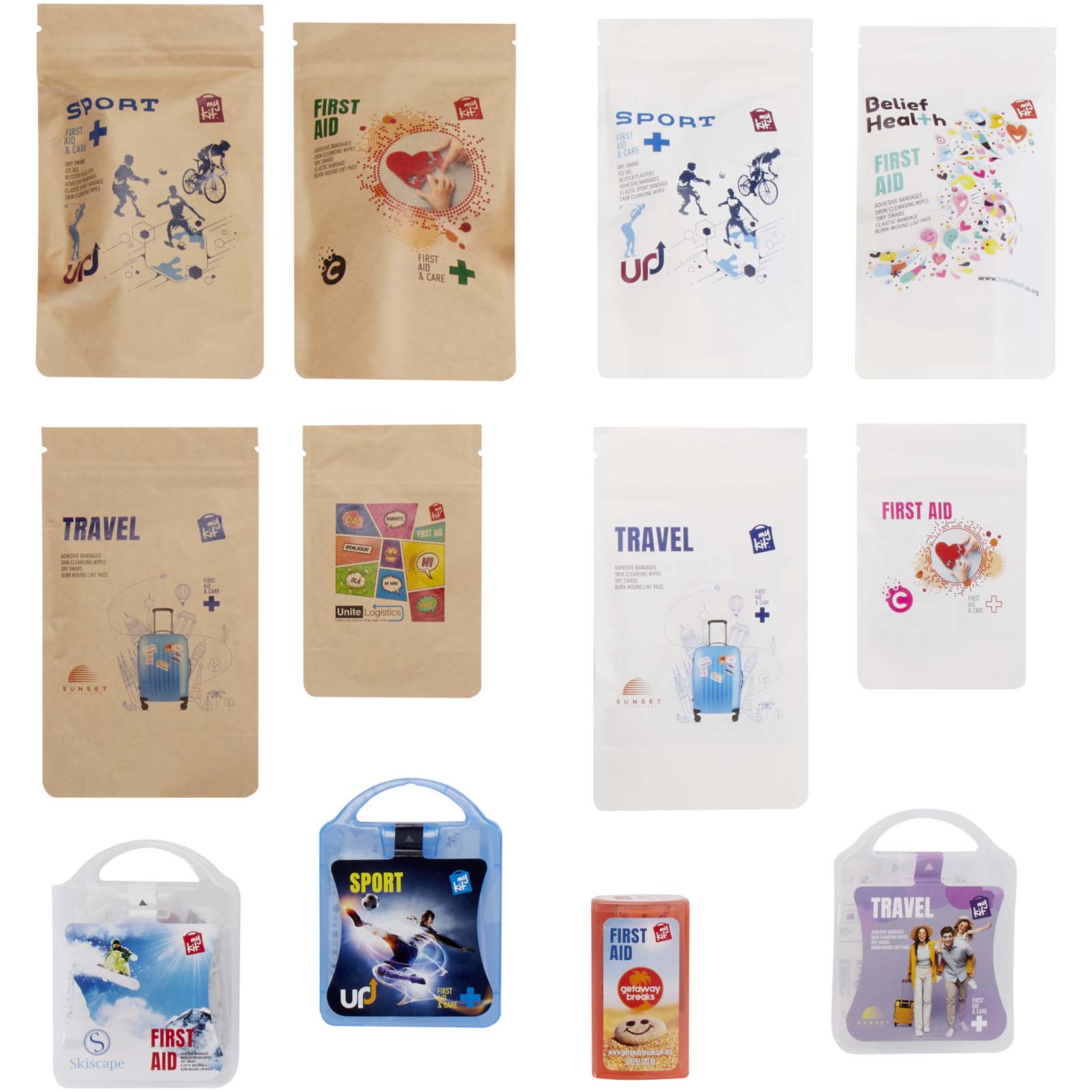 First Aid, Reisebeutel, Sportset, Brillenetui, Taschenset