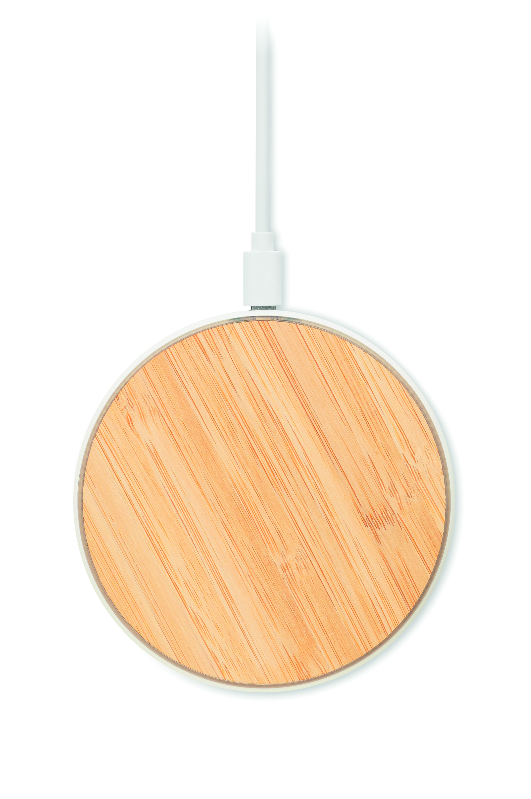 Holzoberfläche, Holzmaserung, runder Ladematte, Ladepad, USB-Kabel