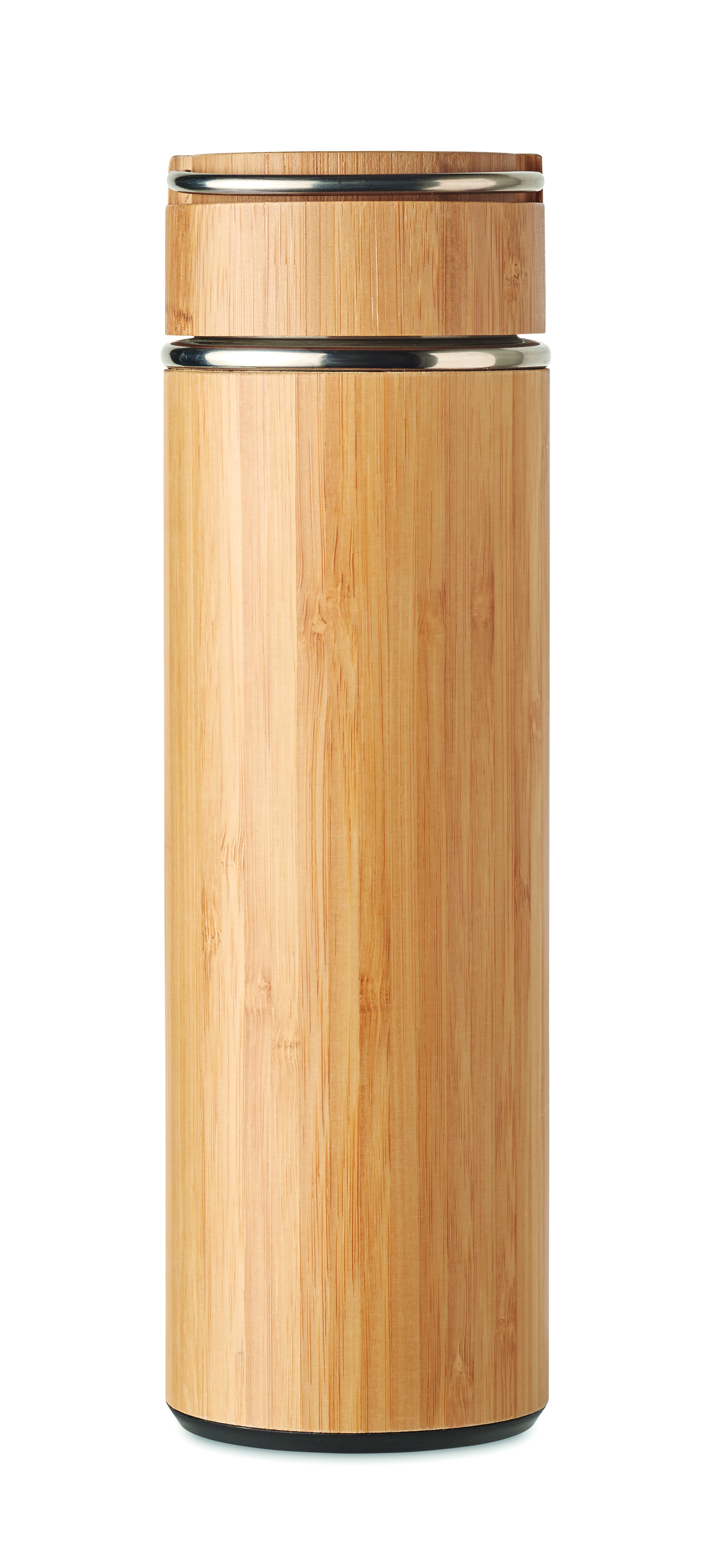 bamboo bottle, thermos, vacuum flask, wooden, stainless steel rim