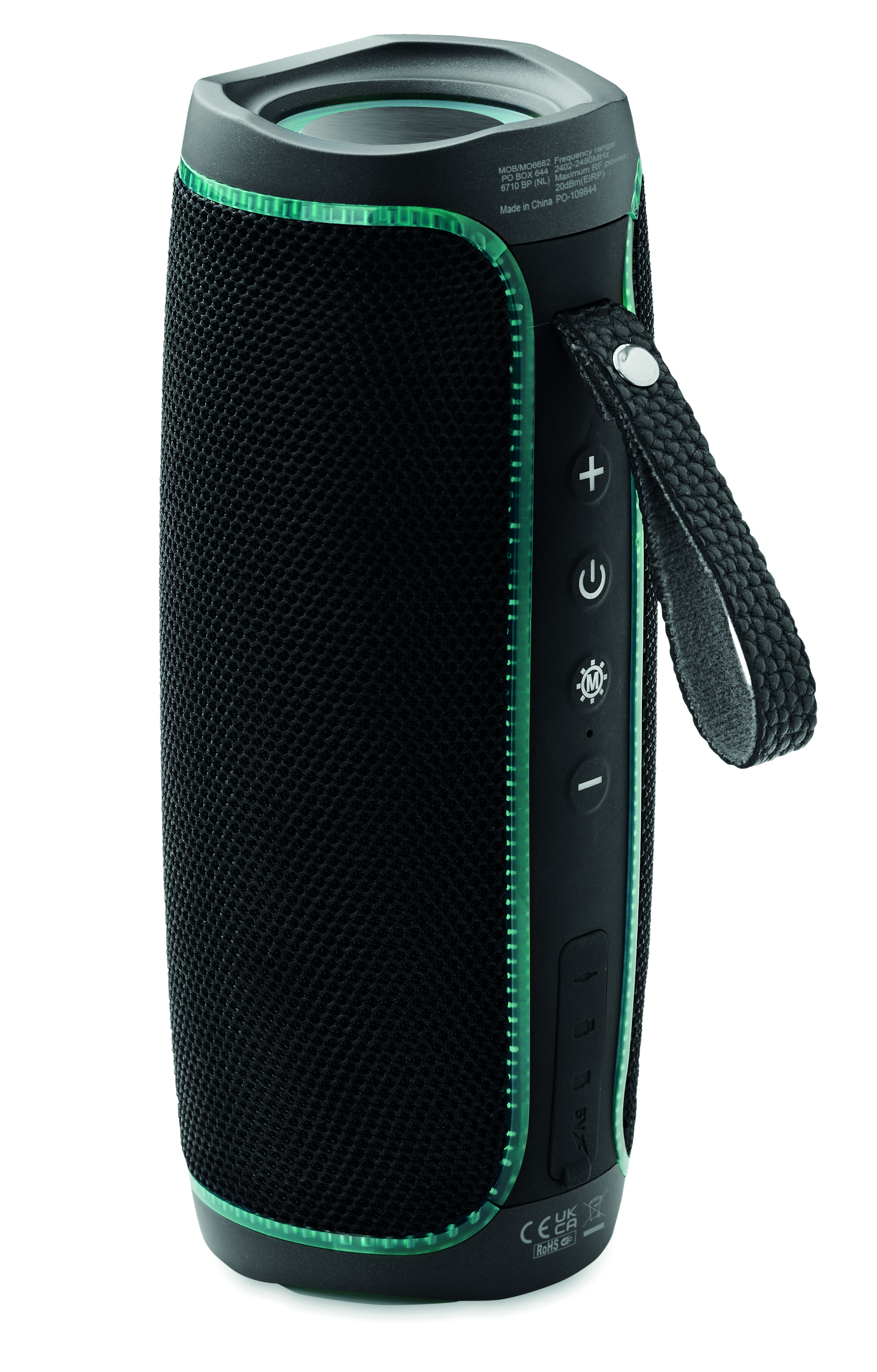 Bluetooth-Lautsprecher, tragbarer Lautsprecher, kabellos, schwarzes Netzgewebe, grüne Akzente