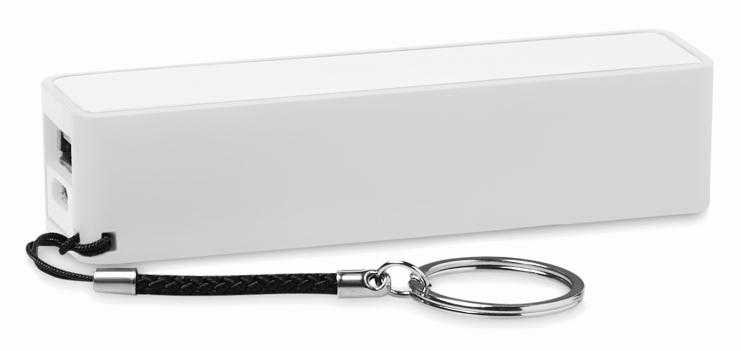 externer akku, power bank, weiße farbe, schlüsselanhänger ladekabel
