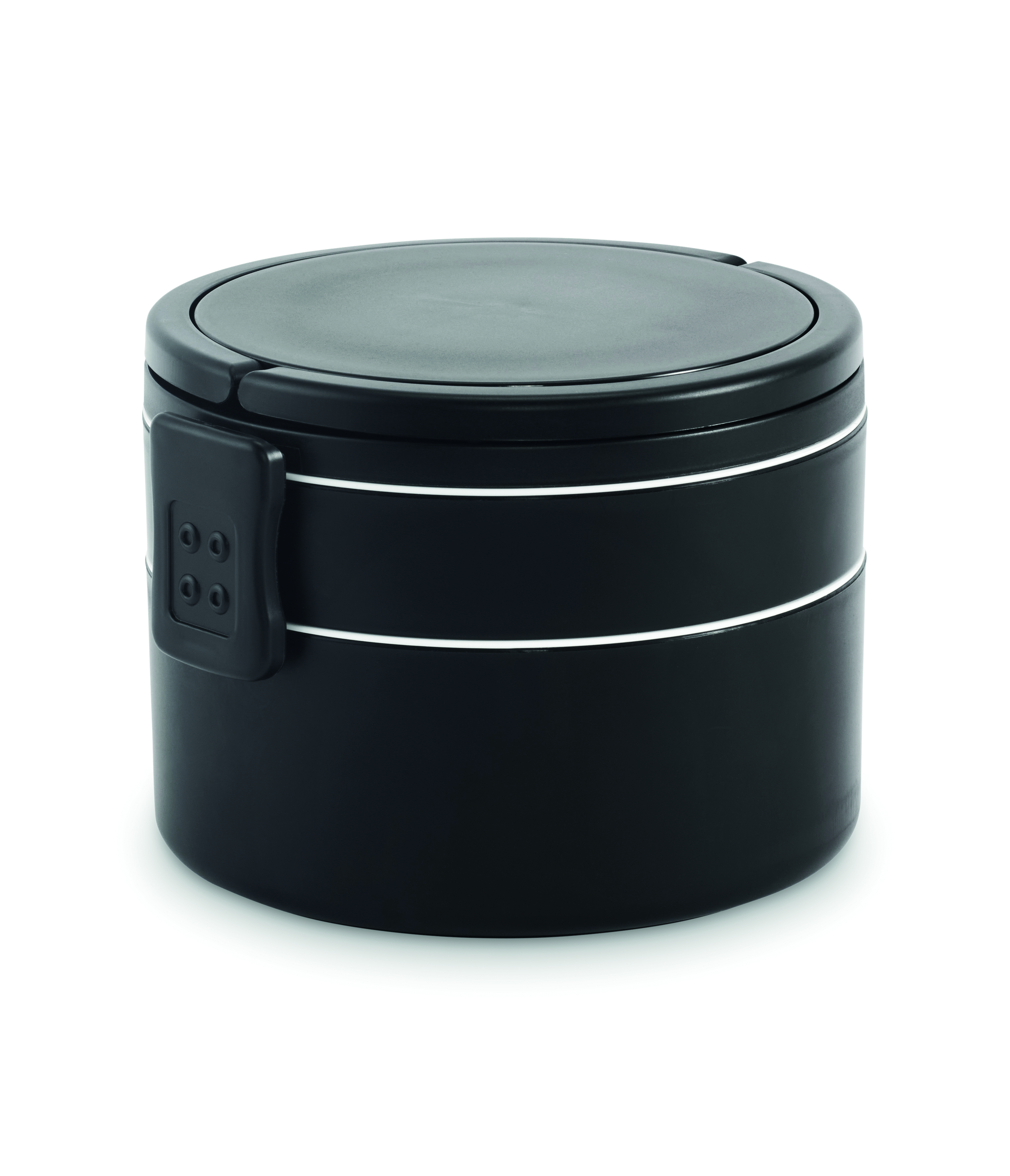 Lunchbox, Thermokontainer, Stahl, Doppelstufe, Schwarz, Lunchbox, Edelstahl, Schwarz, Stapelfähig, Verschlussriegel