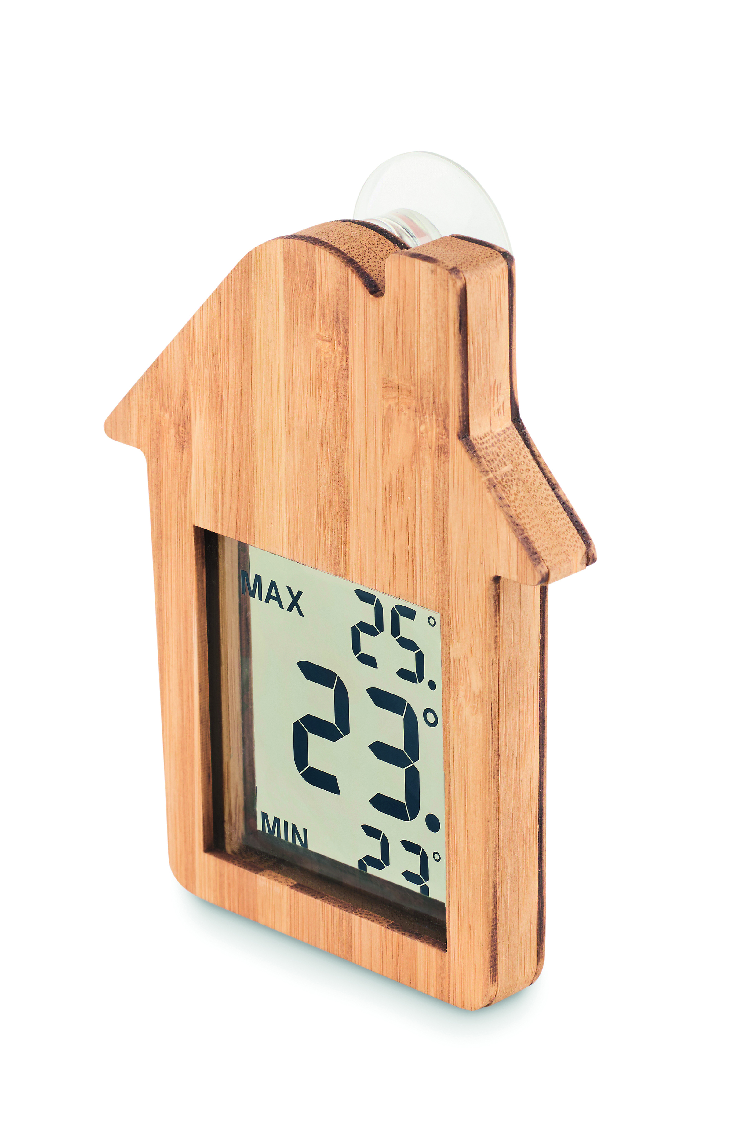 Holz, Thermometer, Digital, Hausform, Wanduhr