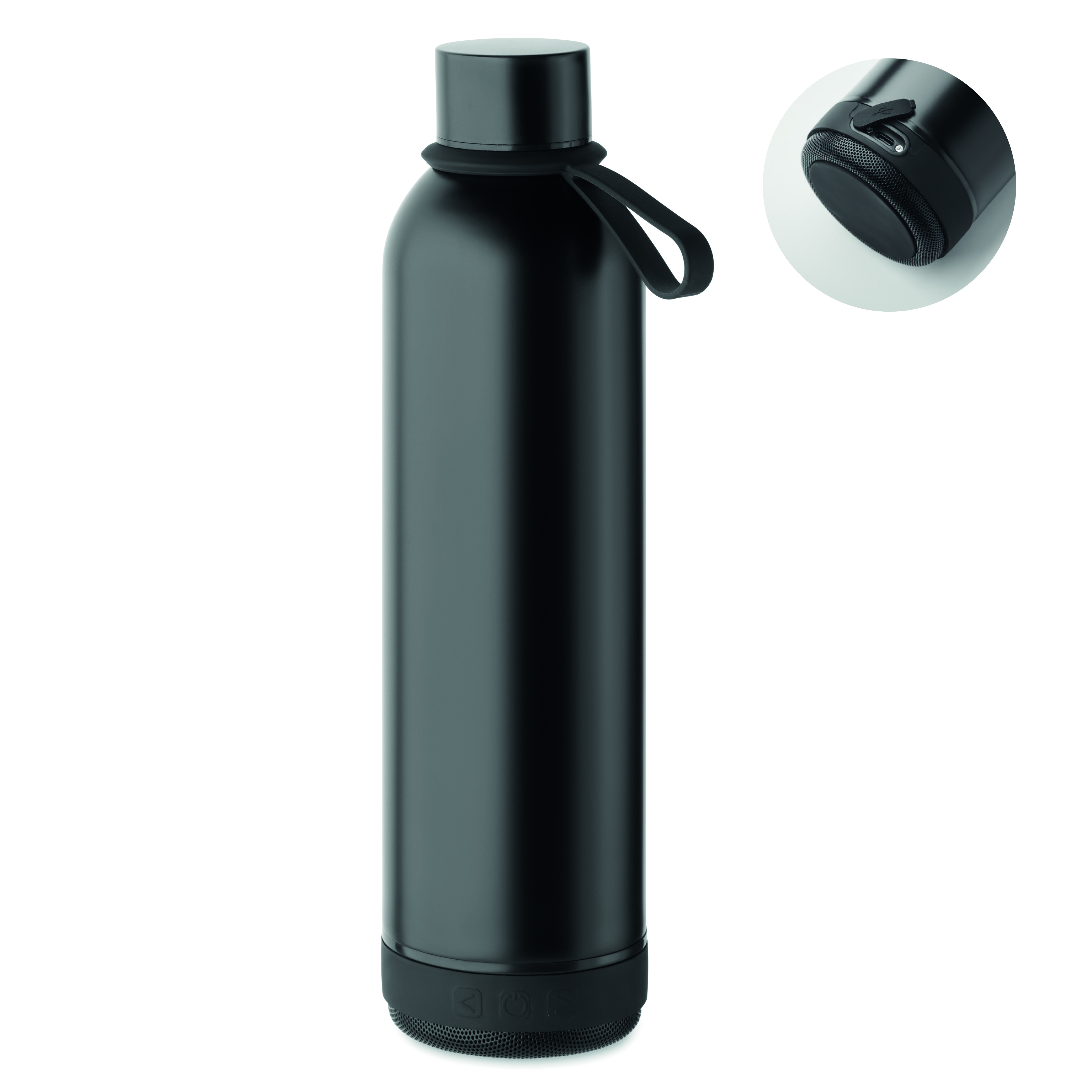Wasserflasche, Trinkflasche, Schwarz, Lackierte Oberfläche, Flasche mit Deckel und Griff, Wasserflasche, Thermosflasche, Auslaufsicher, Metall, Schwarz, Wasserflasche, Sportsflasche, Stahlflasche, Schwarz, Trinkverschluss