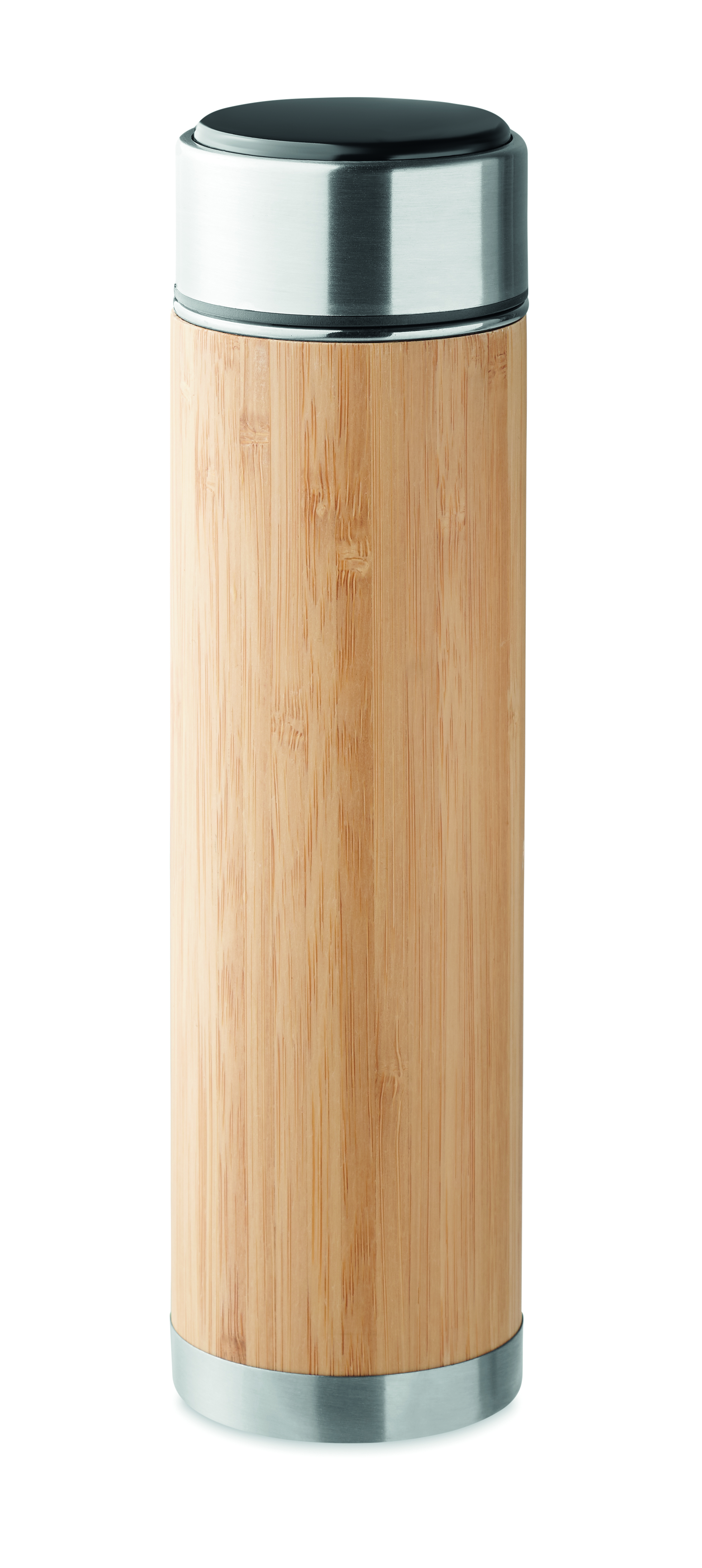 Thermosflasche, Vakuumisolierter Becher, Holzoptik, Stahl, Schwarz