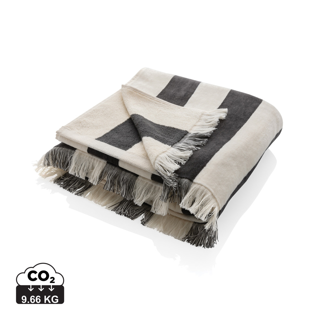 Throw blanket, Fringed, Striped, Wool blend, Neutral colors