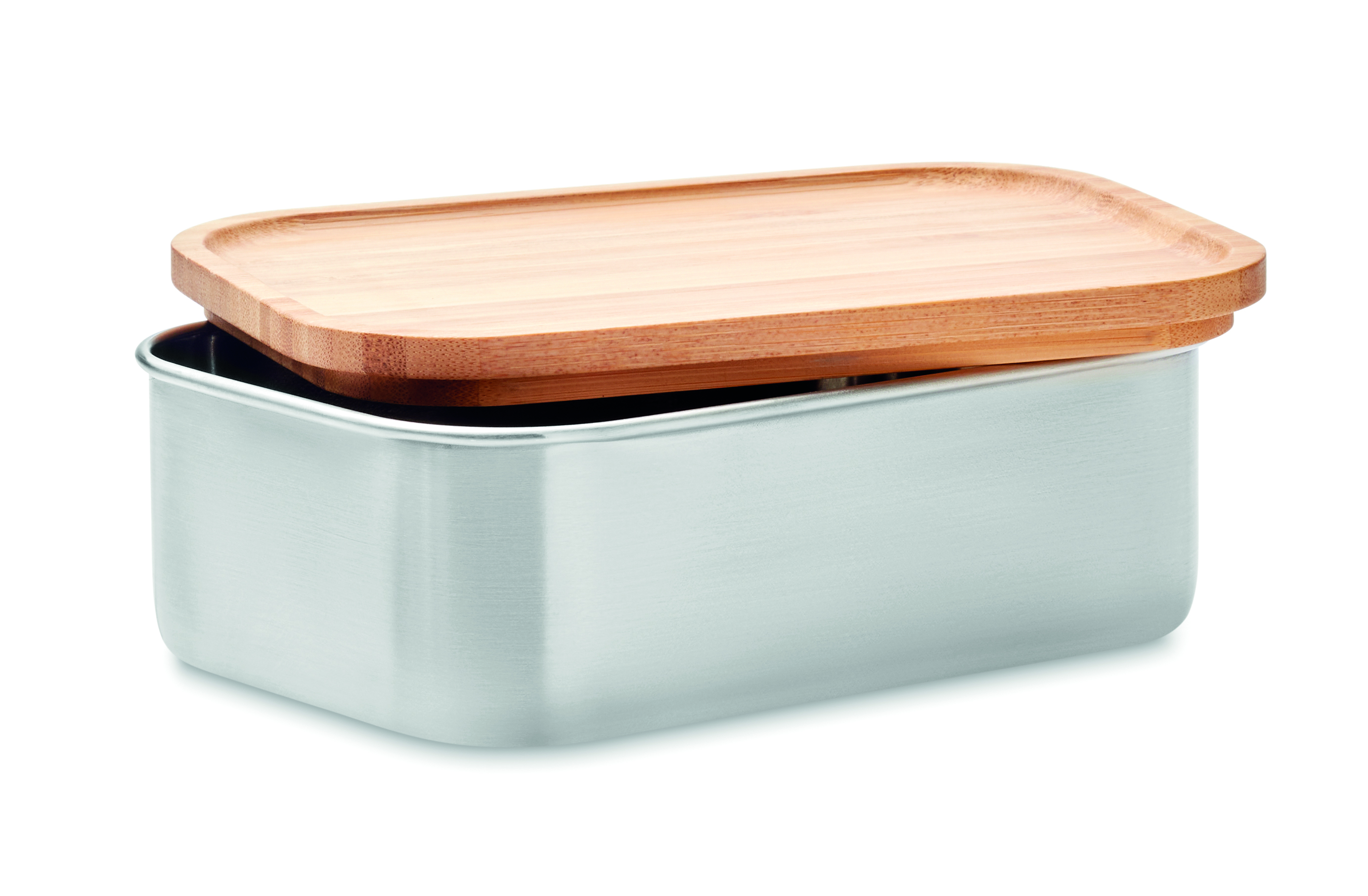 Bratbox, Aufbewahrungsdose, Metallbox, Bambusdeckel, Kunststoffbehälter