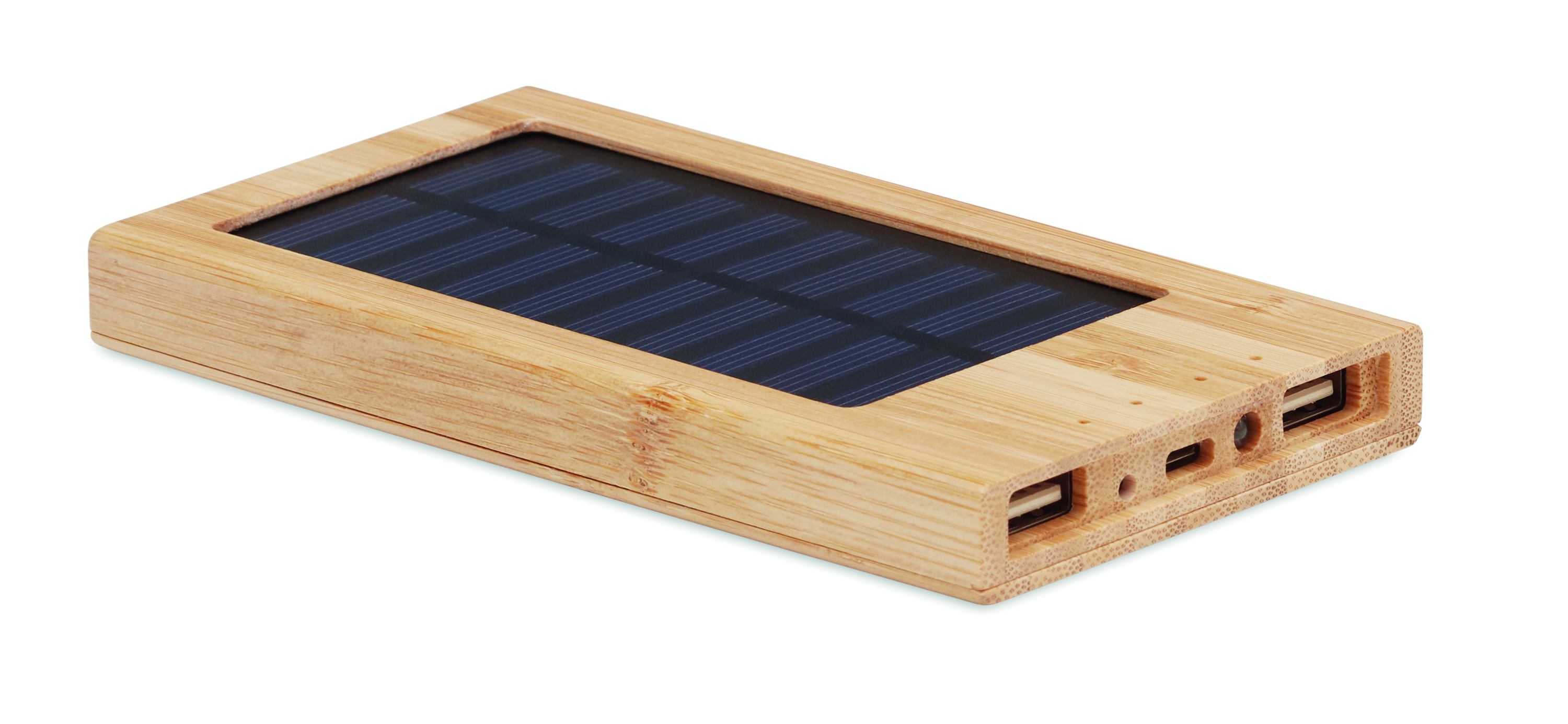 Solarladegerät, Holzcase, Solarmodul, USB-Anschlüsse, Powerbank-Zubehör