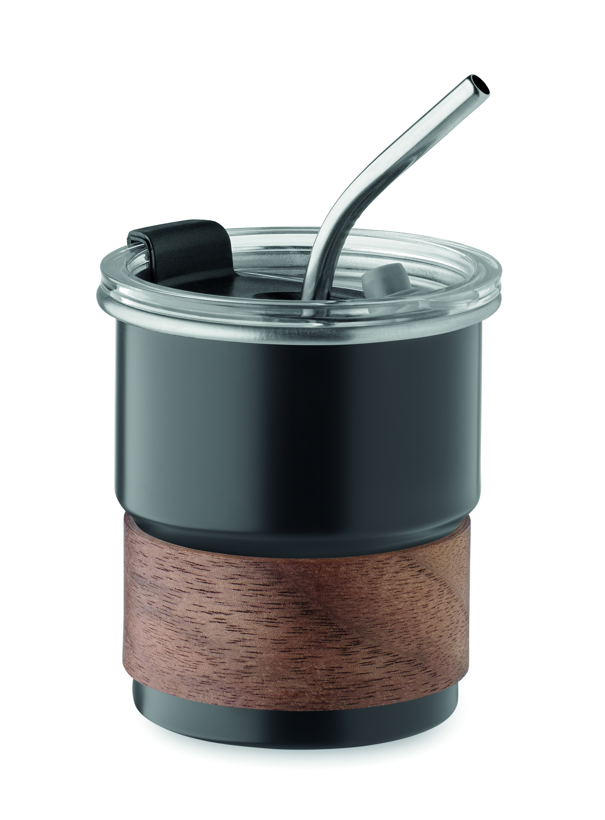 Reisebecher, Edelstahl, Holzscheibe, Wiederverwendbare Tasse, Strohhalm, Kaffeebecher, Trinkbecher, Strohhalm, Holzband, Glasdeckel, Trinkbecher, Strohhalm, Matte schwarze Becher, Holzgriff, Kunststoff-Becher