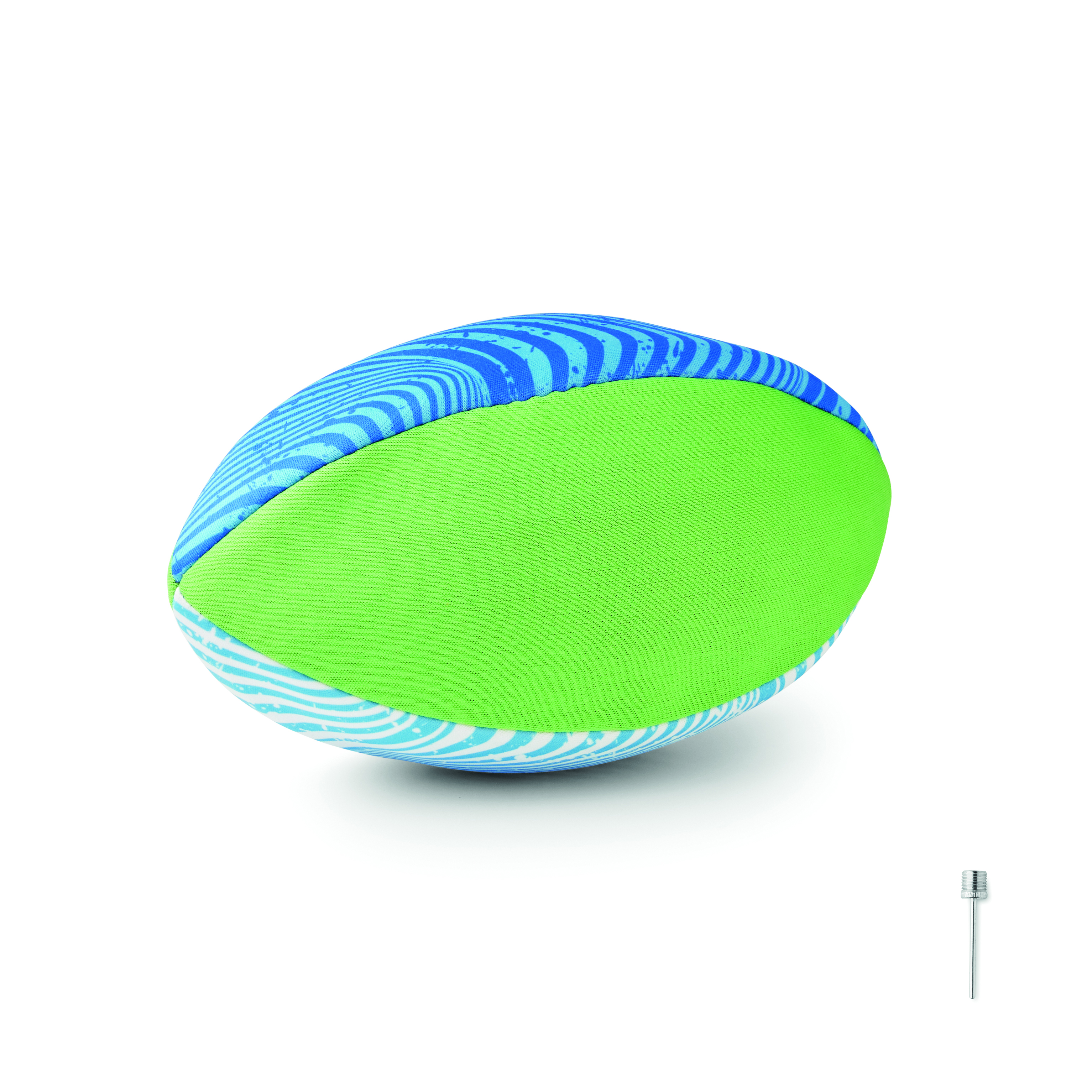 rugby ball, foam ball, green panel, blue pattern, inflatable