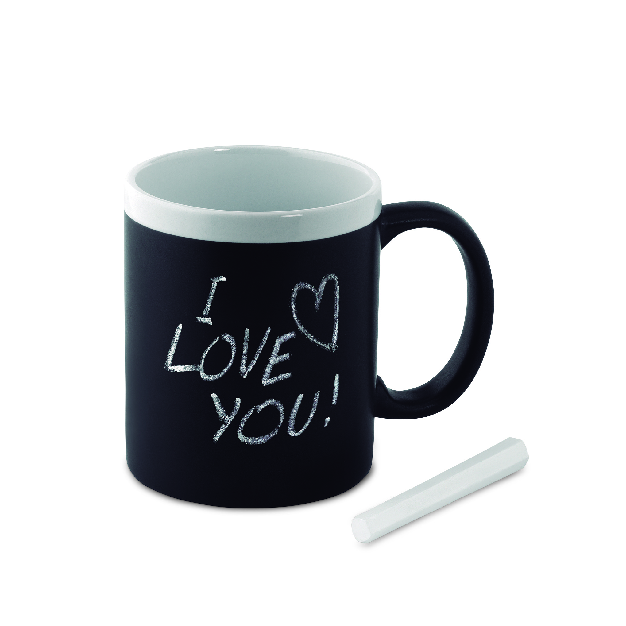 Becher, Kaffeetasse, Chalkboard-Design, Schriftzug, Herz